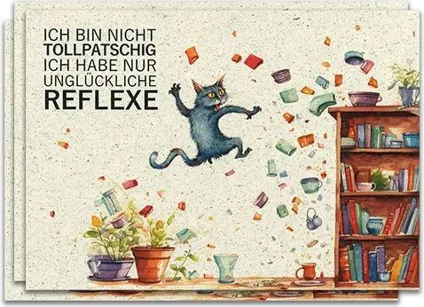 Postkarten mit illustrierter Katze auf Graspapier