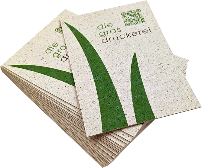 Visitenkarten aus Graspapier mit grünem Halm-Motiv