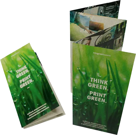 Zickzackflyer „Think green. Print green.“ auf Graspapier